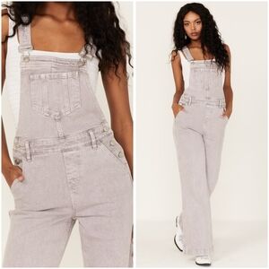 CLEO + WOLF Women's Gray Denim High Rise Wide Leg Western Overalls Size S